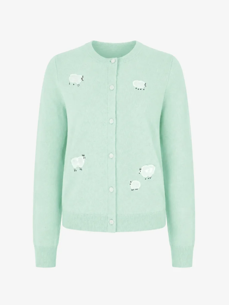 Wool Sheep Motif Cardigan — 100% Wool knitwear, view 6