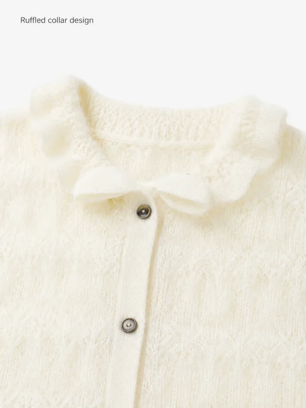 Wool Pointelle Button Cardigan — 100% Wool knitwear, view 7