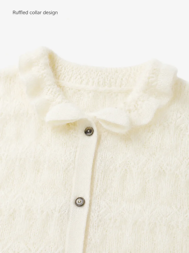 Wool Pointelle Button Cardigan — 100% Wool knitwear, view 7