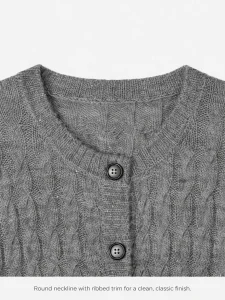 Cable-Knit Button Cardigan — Silk / Cashmere / Wool / Polyester Blend knitwear, view 7