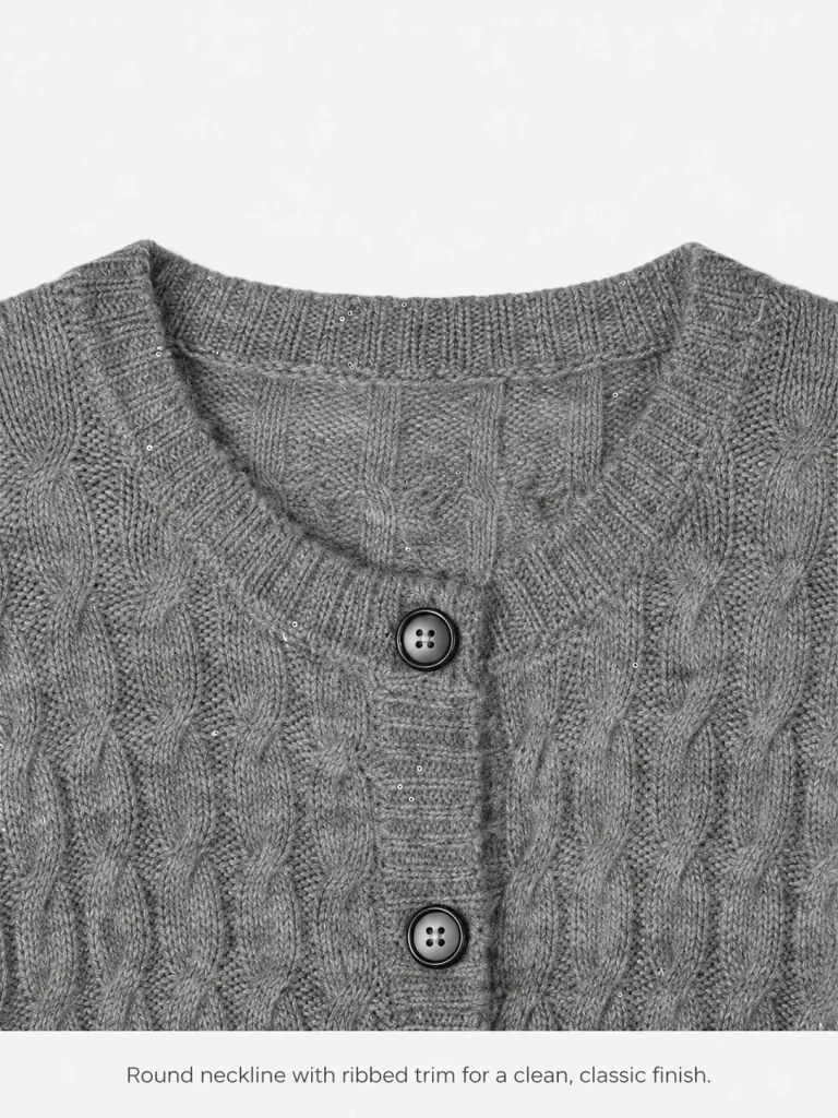 Cable-Knit Button Cardigan — Silk / Cashmere / Wool / Polyester Blend knitwear, view 7