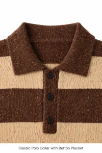 Striped Knit Polo Sweater — 5% wool, 7% cotton, 53% acrylic, and knitwear, view 7
