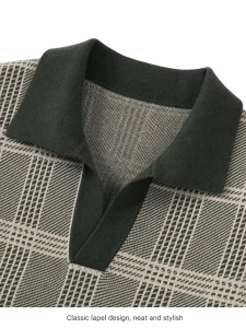 Checked Polo Knit Sweater — 30.5% wool, 21.7% acrylic, 47.8% knitwear, view 7
