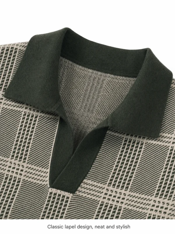 Checked Polo Knit Sweater — 30.5% wool, 21.7% acrylic, 47.8% knitwear, view 7