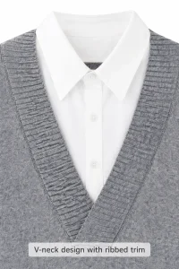 Grey Layered-Collar Knit Sweater — 34.9% wool, 13.2% nylon and 51.9% knitwear, view 7