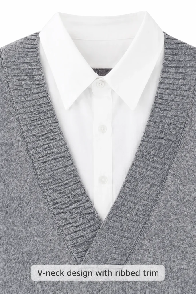 Grey Layered-Collar Knit Sweater — 34.9% wool, 13.2% nylon and 51.9% knitwear, view 7