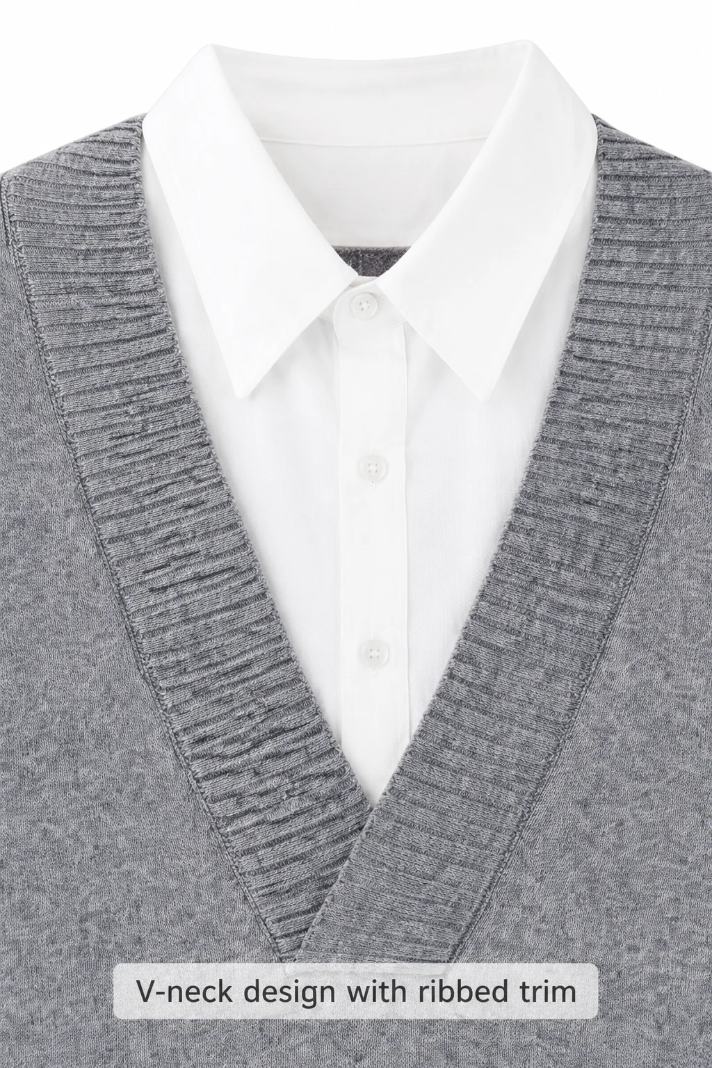 Grey Layered-Collar Knit Sweater — 34.9% wool, 13.2% nylon and 51.9% knitwear, view 7