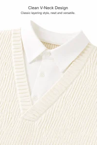 Ribbed V-Neck Layered Sweater — 34.9% cashmere and 13.2% nylon knitwear, view 7