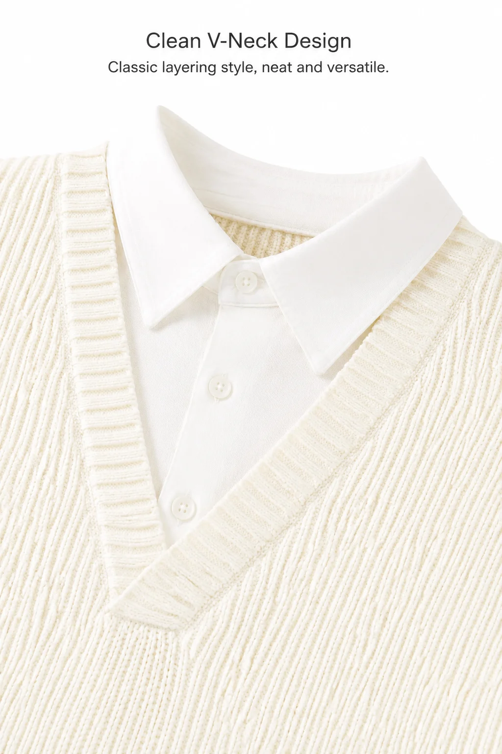 Ribbed V-Neck Layered Sweater — 34.9% cashmere and 13.2% nylon knitwear, view 7