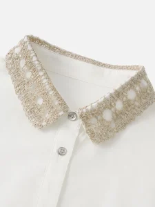 Cotton Shirt with Delicate Trim — 100% Cotton knitwear, view 7