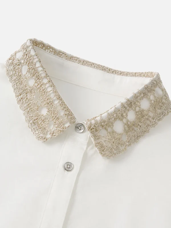 Cotton Shirt with Delicate Trim — 100% Cotton knitwear, view 7