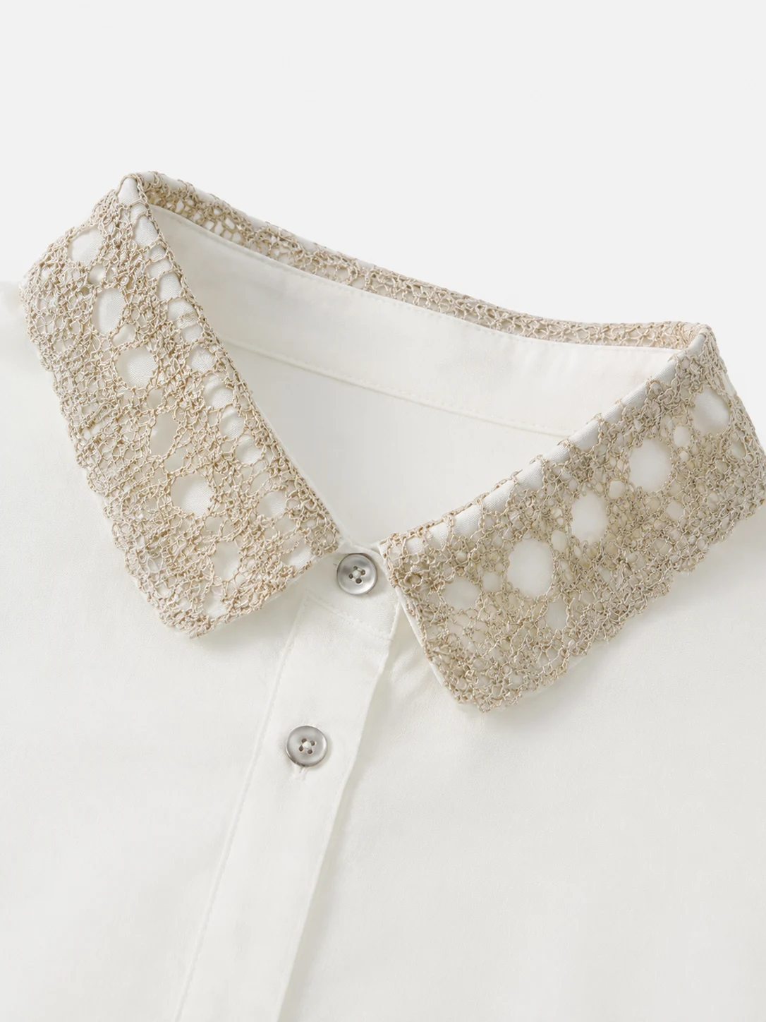 Cotton Shirt with Delicate Trim — 100% Cotton knitwear, view 7