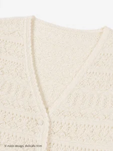 Openwork V-Neck Knit Cardigan — Cotton / Viscose Blend knitwear, view 7