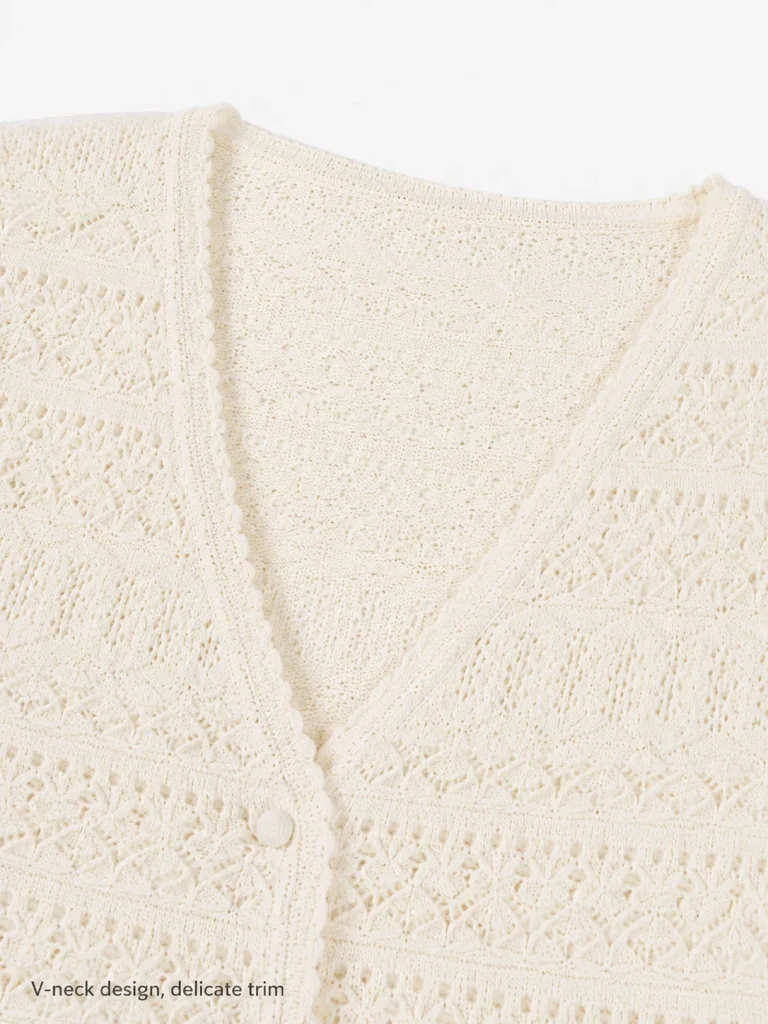 Openwork V-Neck Knit Cardigan — Cotton / Viscose Blend knitwear, view 7