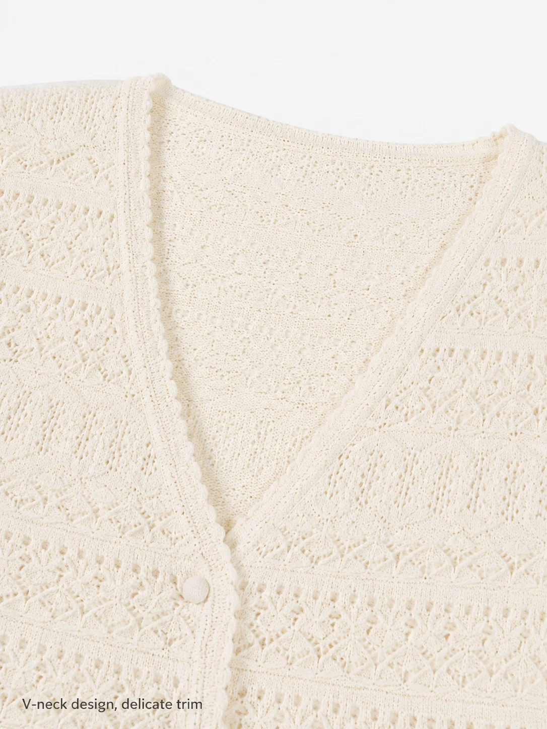 Openwork V-Neck Knit Cardigan — Cotton / Viscose Blend knitwear, view 7